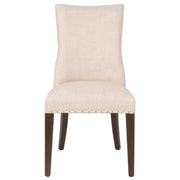Wood And Linen Dining Chairs In Beige Finish, Set Of Two