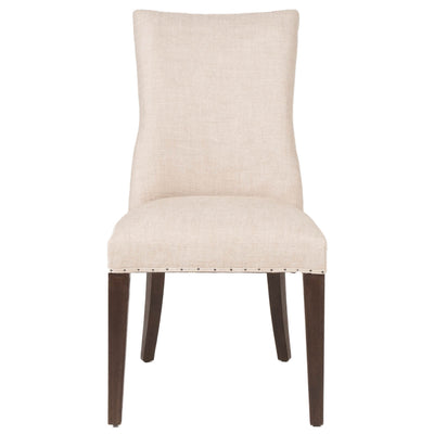 Wood And Linen Dining Chairs In Beige Finish, Set Of Two