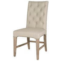 Button Tufted Back Rest Dining Chair With Upholstery In Beige Finish, Set Of Two