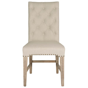 Button Tufted Back Rest Dining Chair With Upholstery In Beige Finish, Set Of Two