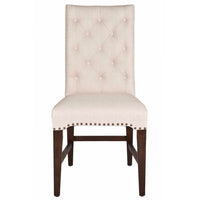 Button Tufted Back Rest Dining Chair With Upholstery In Beige Finish, Set Of Two