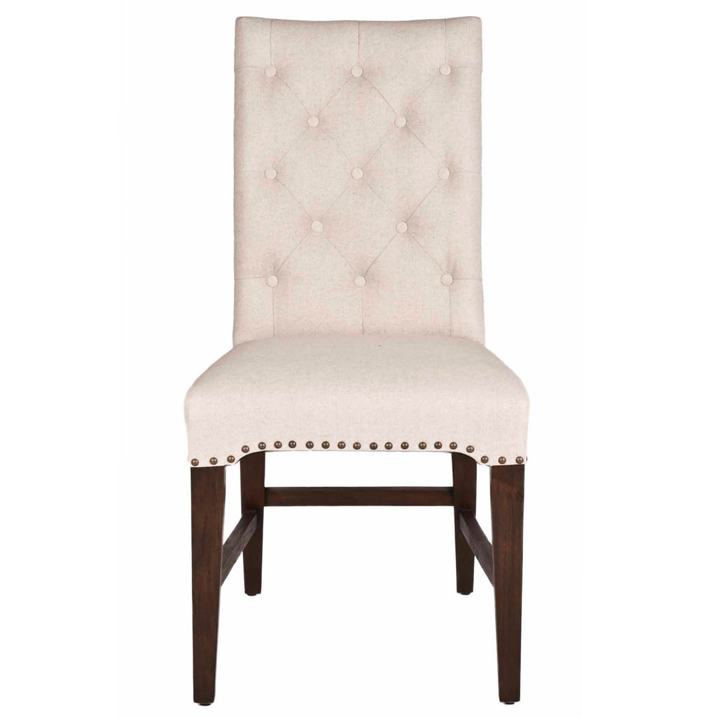 Button Tufted Back Rest Dining Chair With Upholstery In Beige Finish, Set Of Two