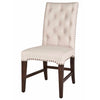 Button Tufted Back Rest Dining Chair With Upholstery In Beige Finish, Set Of Two