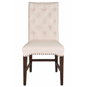 Button Tufted Back Rest Dining Chair With Upholstery In Beige Finish, Set Of Two