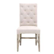 Button Tufted Back Rest Dining Chair, Natural Gray And Beige, Set Of Two