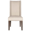 High Back Acacia Wood Dining Chair with Nail Head Detailing, Beige, Set Of Two