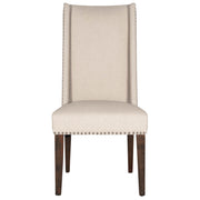High Back Acacia Wood Dining Chair with Nail Head Detailing, Beige, Set Of Two
