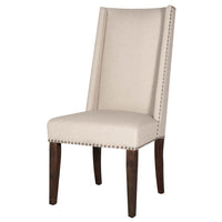 High Back Acacia Wood Dining Chair with Nail Head Detailing, Beige, Set Of Two