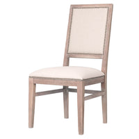 Acacia Wood Dining Chair With Linen Upholstery, Beige and Brown, Set Of Two