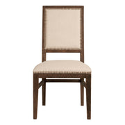 Acacia Wood Dining Chair With Linen Upholstery, Beige and Brown, Set Of Two