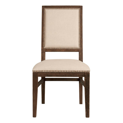 Acacia Wood Dining Chair With Linen Upholstery, Beige and Brown, Set Of Two