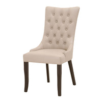 Button Tufted Dining Chair With Flared Back Feet, Cream And Brown, Set Of Two