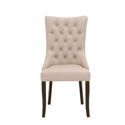 Button Tufted Dining Chair With Flared Back Feet, Cream And Brown, Set Of Two