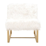 Fur Upholstery Club Chair With Gold Finish Metal Base, White