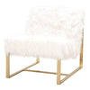Fur Upholstery Club Chair With Gold Finish Metal Base, White