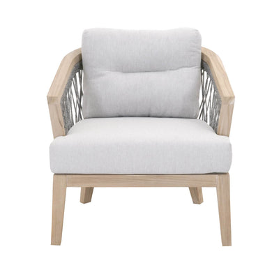 Wood And Fabric Club Chair With Loose Back Cushion, Gray