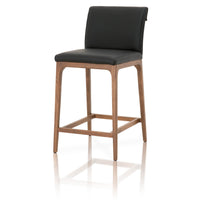 Wooden Counter Stool With Faux Leather Upholstered Seating, Black and Brown