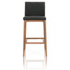Wooden Barstool With Leather Upholstery, Black and Brown