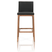 Wooden Barstool With Leather Upholstery, Black and Brown