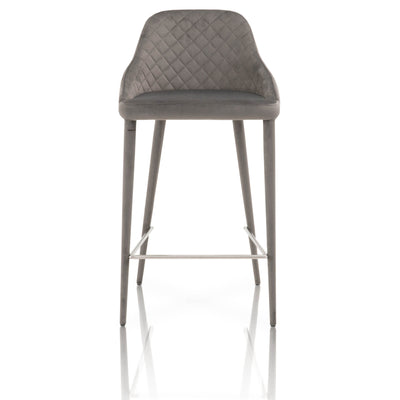 Velvet Upholstery Counter Stool With Hairpin Design Legs, Gray, Set Of Two