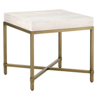 Square Top End Table With Brushed Gold Metal Base, White