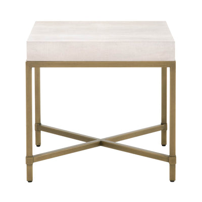 Square Top End Table With Brushed Gold Metal Base, White