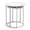 Marble Top Round Nesting Table With Brushed Steel Gray Base, White, Set Of Two