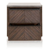 Two Drawer Nightstand With Intricate Parquet Detail And Concrete Top, Brown