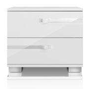 Two Drawer Nightstand With Acrylic Lacquer And Chrome Foil Trim, White