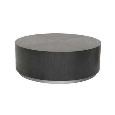 Wood And Metal Low Profile Round Coffee Table, Carbon Black