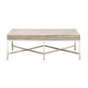 Resin Top Rectangular Coffee Table With Metal Base, Gray And Silver