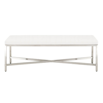 Upholstered Bench With Brushed Stainless Steel Base, White