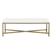 Upholstered Bench With Brushed Gold Metal Base, White