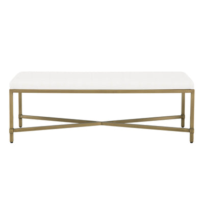 Upholstered Bench With Brushed Gold Metal Base, White
