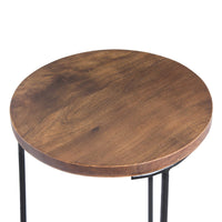 Round Iron Base Bar Stool With Acacia Wood Seat, Brown and Black