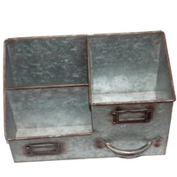 Three Bin Galvanized Metal Desk Organiser with Attached Label Slots, Gray
