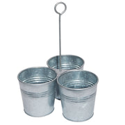 Galvanized Metal Cutlery Holder with Three Buckets and Ring Holder, Gray