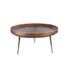 Round Mango Wood Coffee Table With Splayed Metal Legs, Brown and Black