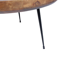 Round Mango Wood Coffee Table With Splayed Metal Legs, Brown and Black