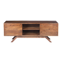 Mid Century Modern Acacia Wood Tv Unit With Wide Storage, Walnut Brown