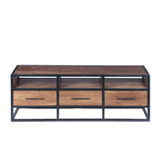 Spacious Acacia Wood Tv Unit With Metal Frame, Walnut Brown and Black