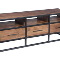 Spacious Acacia Wood Tv Unit With Metal Frame, Walnut Brown and Black