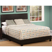 Polyurethane Upholstered Queen Bed With Low Profile Footboard & Block Leg, Brown