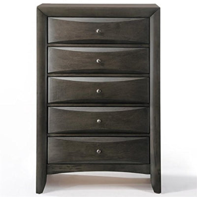 Spacious Wooden Chest with Beveled Drawer Fronts, Gray