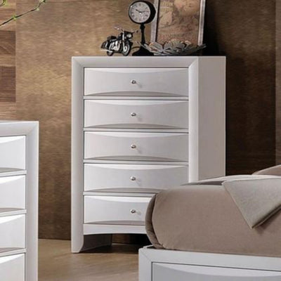 Spacious Wooden Chest with Beveled Drawer Fronts, White