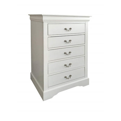 Traditional Style Wood and Metal Chest with 5 Drawers, White