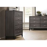 Five Drawer Chest With Tapered Feet, Weathered Gray