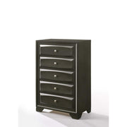 Five Drawer Chest With Brushed Nickel Accent And Chamfered Legs, Antique Gray