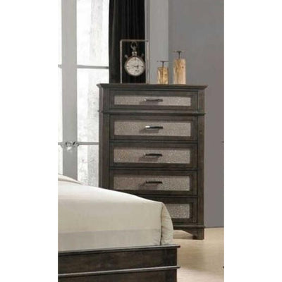 Five Drawer Chest With shimmer Front Panel & Bracket Legs, Dark Walnut