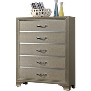 Wooden Five Drawer Chest With Bracket Legs, Champagne